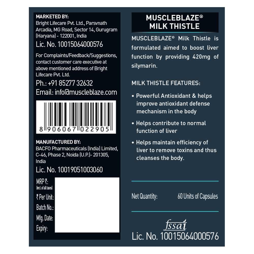 Muscleblaze Milk Thistle for LIVER DETOX, 60 capsules