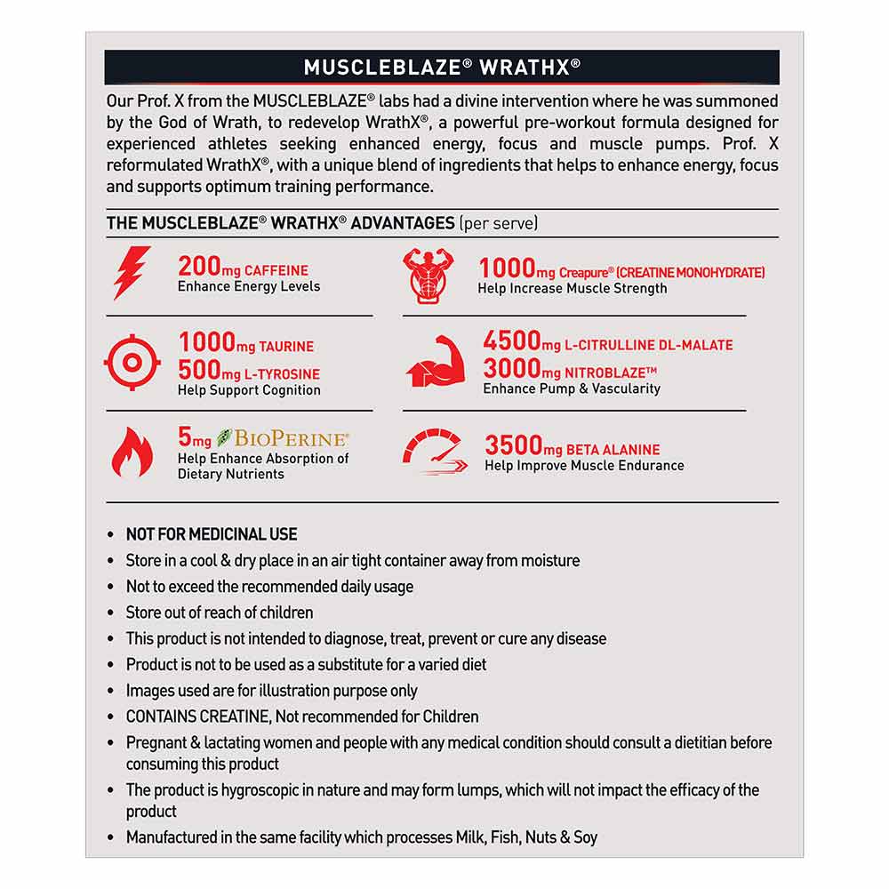 MuscleBlaze Pre Workout WrathX, 510g (1.12 lb)