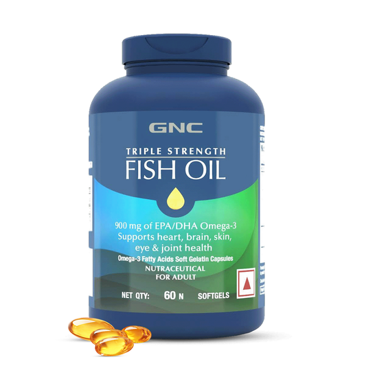 GNC Triple Strength Fish Oil, Omega-3 capsules | For Healthy Cholesterol Levels, Improved Focus, Healthy Vision & Joint Comfort | 900mg of EPA/DHA Omega-3