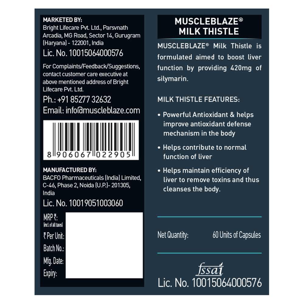 Muscleblaze Milk Thistle for LIVER DETOX, 60 capsules