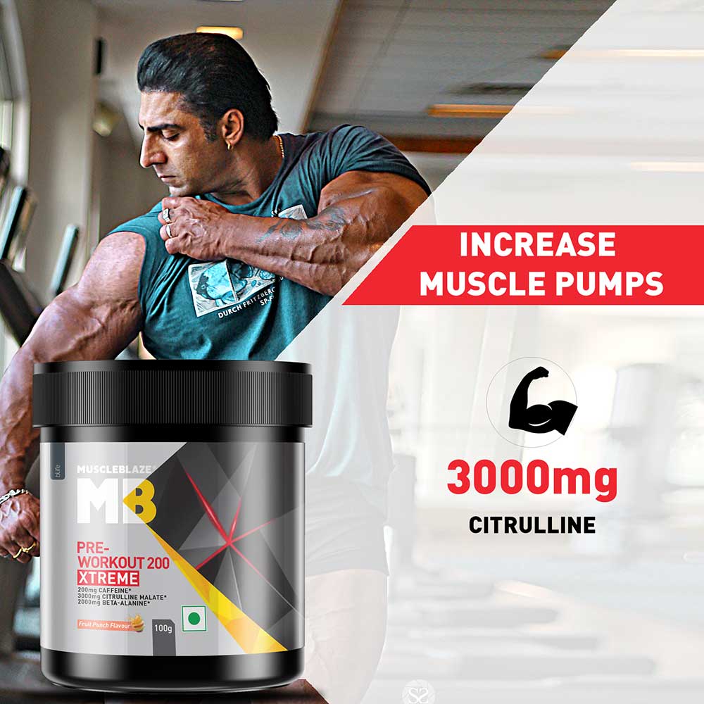 MuscleBlaze PRE Workout 200 Xtreme, 100 g (0.22 lb), Berry Bolt